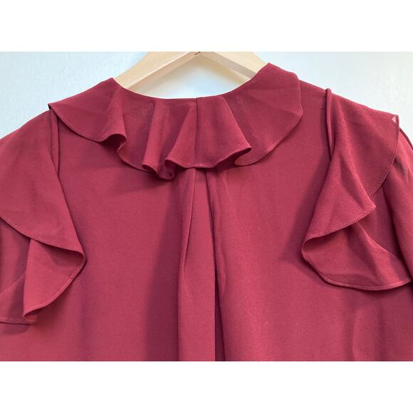REISS ruffle front burgundy red long sleeve shirt size 4 - Picture 7 of 10